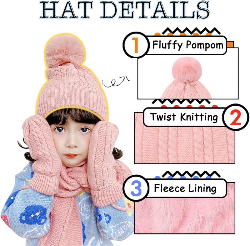 Peecabe Kids Winter Hat Scarf Mittens Set Toddler Knitted Beanie Girls Fleece Children Neck Warmer Boys Warm Gloves 2-7 Years - Image 2